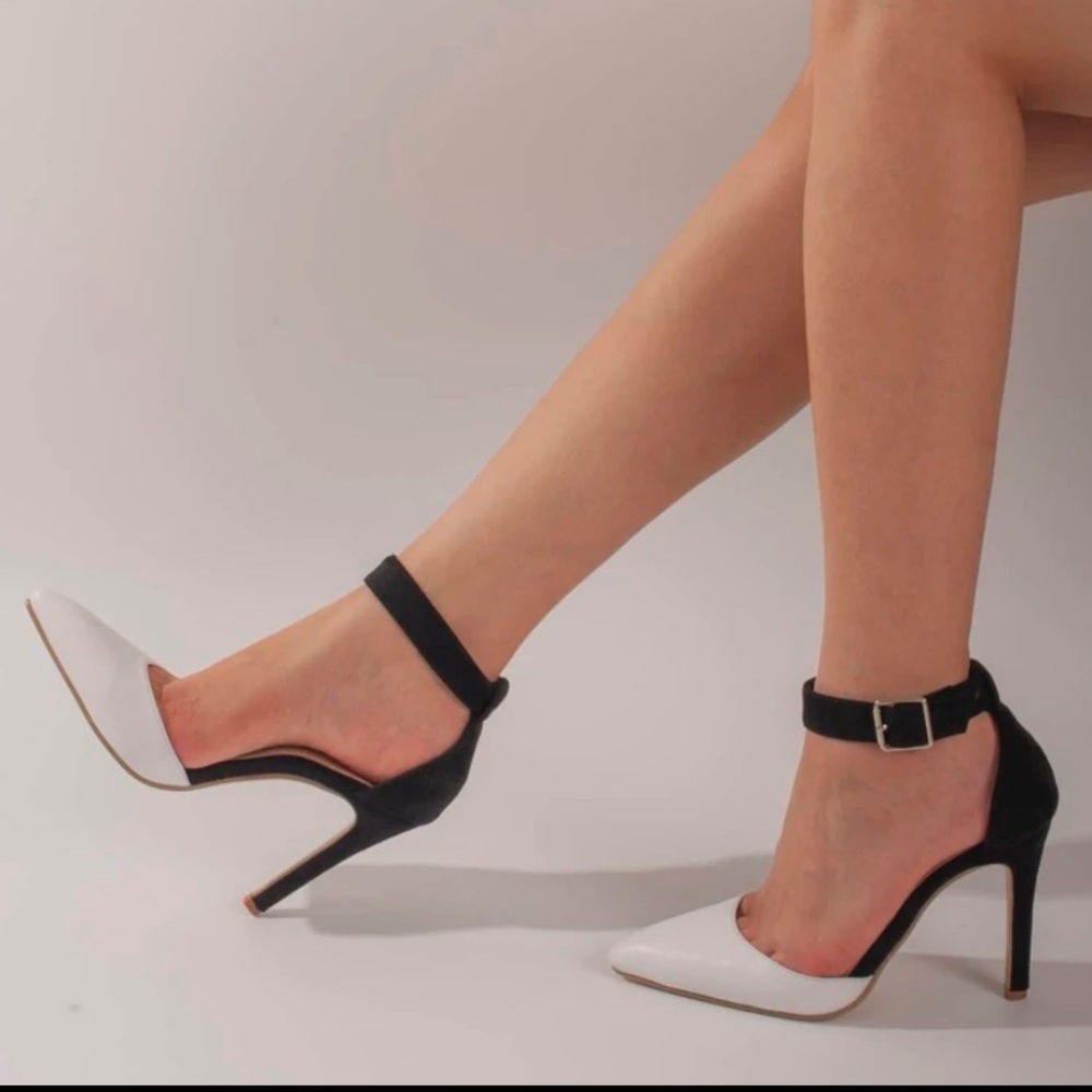 “Two Tone Ankle Strap Stiletto Pumps”